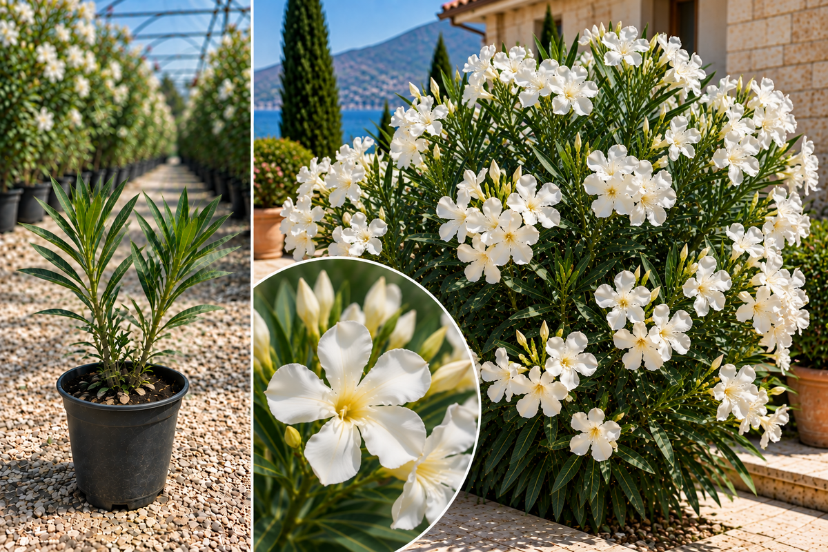 Leandru Alb Pur Mont Blanc (Nerium Oleander) - Ghiveci 10-20 cm