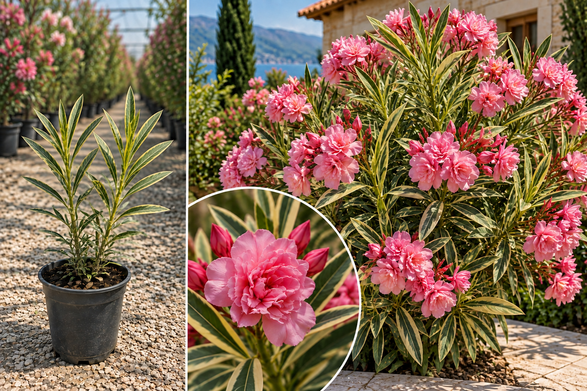 Leandru Panșat Splendens Variegata Roz (Nerium) - Ghiveci 10-20 cm