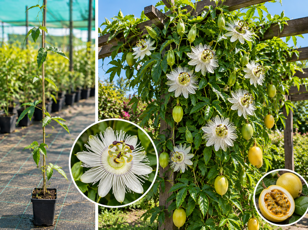 Floarea Pasiunii Albă Snowstar (Passiflora) - Liană ghiveci, 30-40 cm