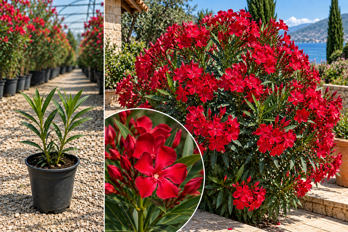 Leandru Roșu Aprins Italia (Nerium Oleander) - Ghiveci 10-20 cm